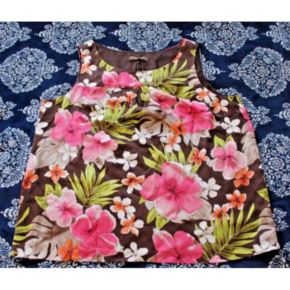 Tommy Bahama Garden Paradise Floral Linen Tank Top Brown TW31039 XL